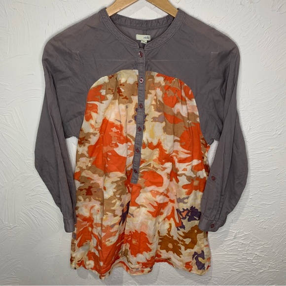 Anthropologie Odille Women's Blouse Tunic Floral Size 6 Gray Orange - Picture 1 of 11
